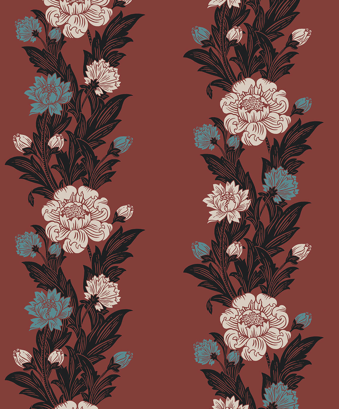 Seabrook Legacy Prints Blooming Stripe Wallpaper - Pale Carmine & Aqua