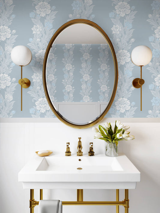 Seabrook Legacy Prints Blooming Stripe Wallpaper - Baby Blue