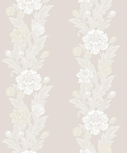 Seabrook Legacy Prints Blooming Stripe Wallpaper - Swiss Coffee