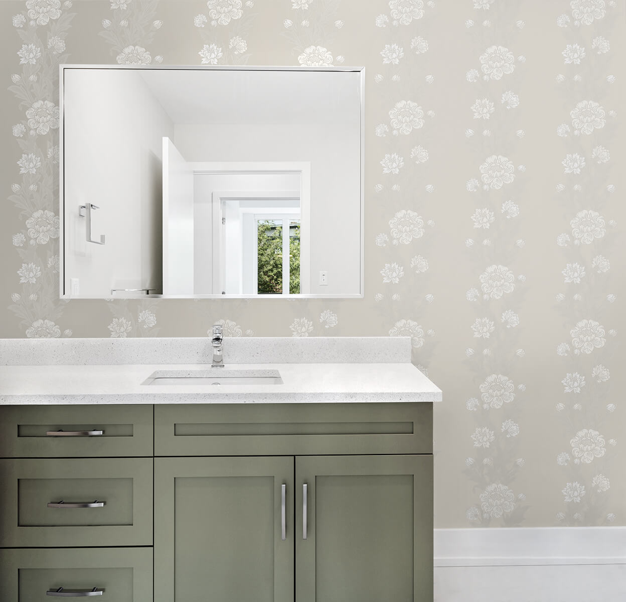 Seabrook Legacy Prints Blooming Stripe Wallpaper - Metallic Pearl
