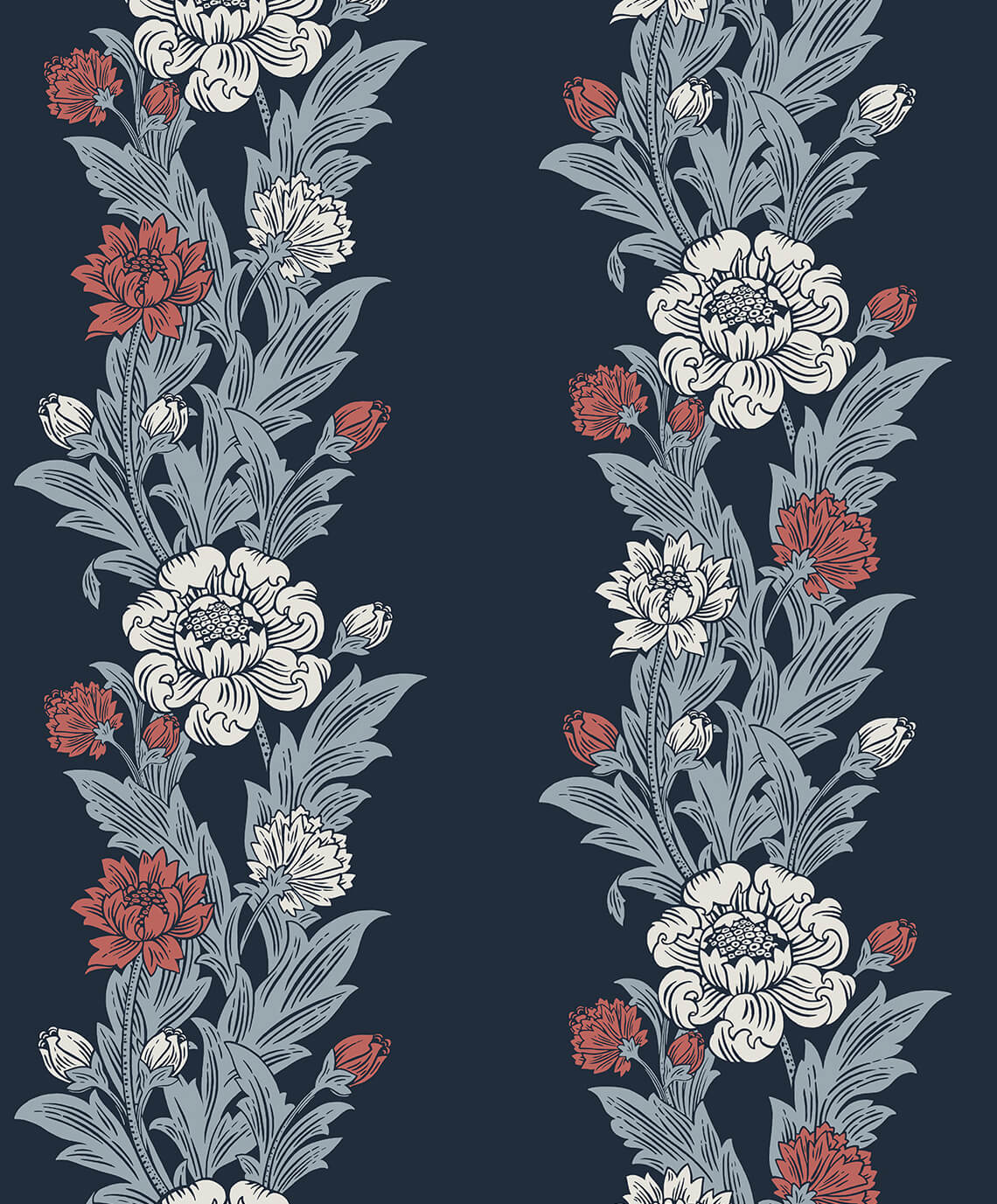 Seabrook Legacy Prints Blooming Stripe Wallpaper - Deep Navy & Berry