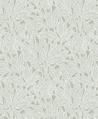 Seabrook Legacy Prints Leaf and Berry Wallpaper - Spearmint