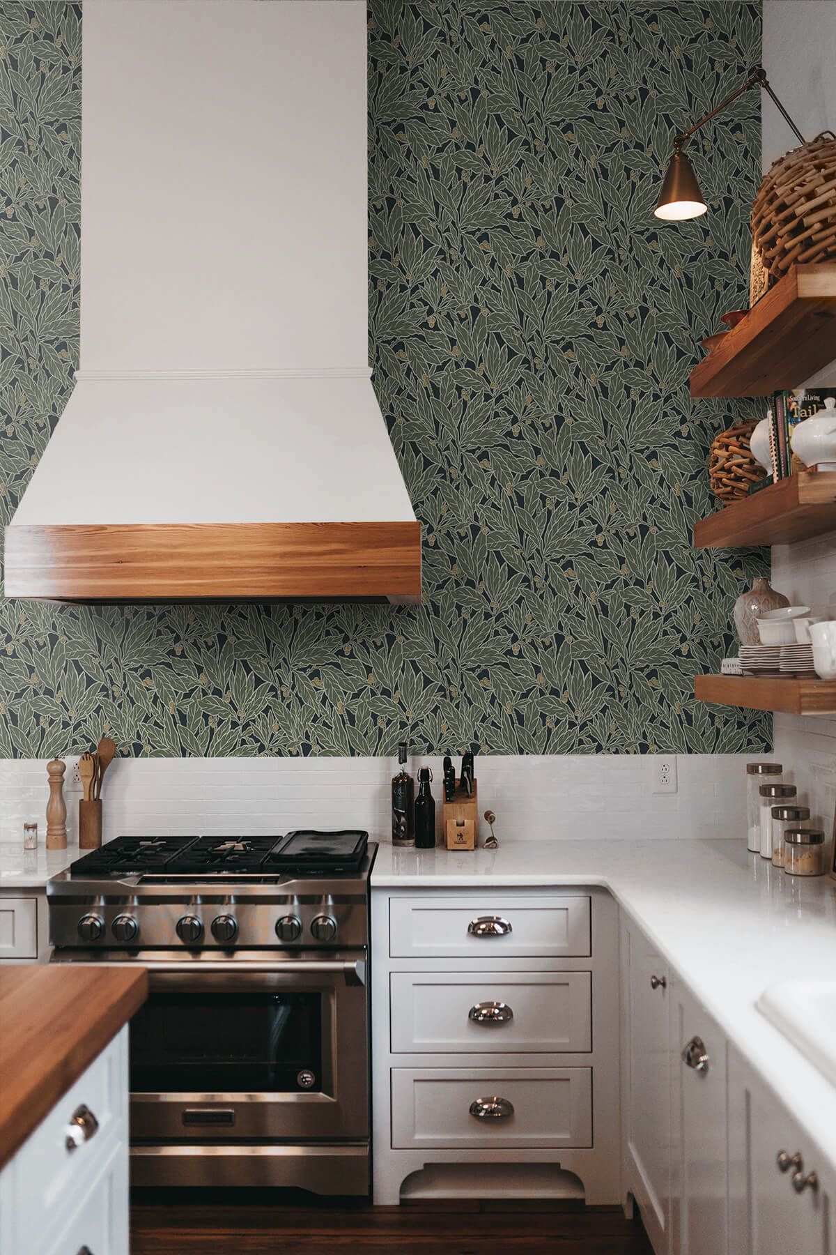 Seabrook Legacy Prints Leaf and Berry Wallpaper - Rosemary