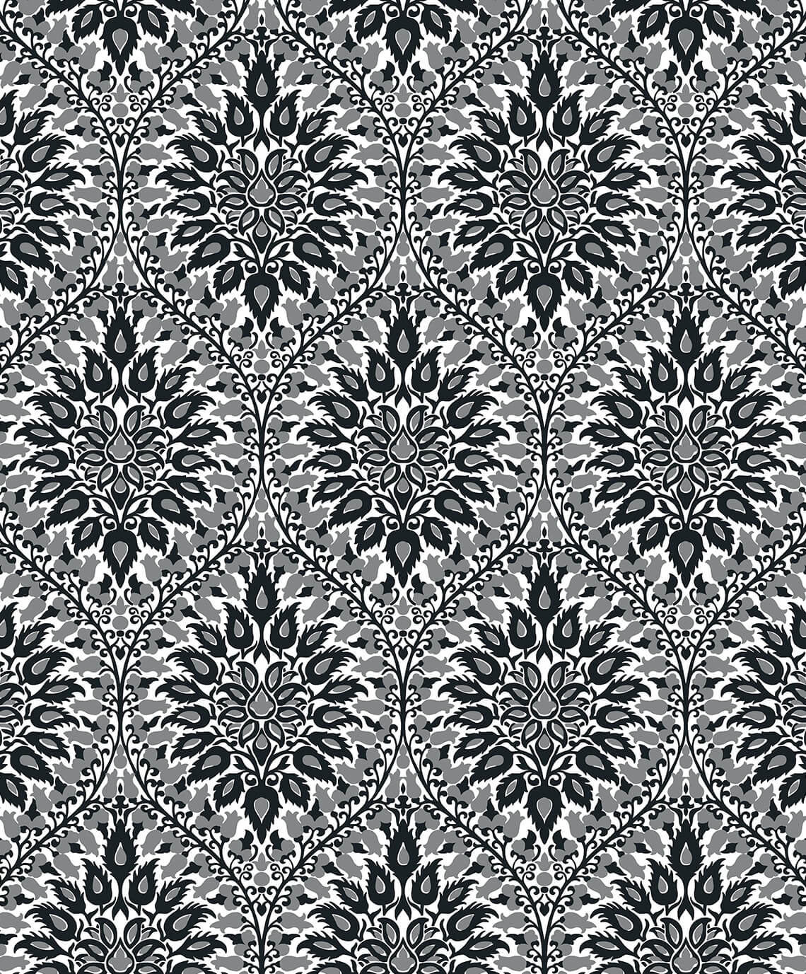Seabrook Legacy Prints Luna Ogee Wallpaper - Ebony & Argos Grey