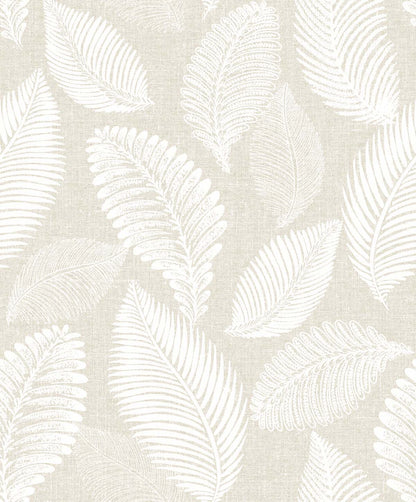 Seabrook White Heron Tossed Leaves Wallpaper - Warm Sand