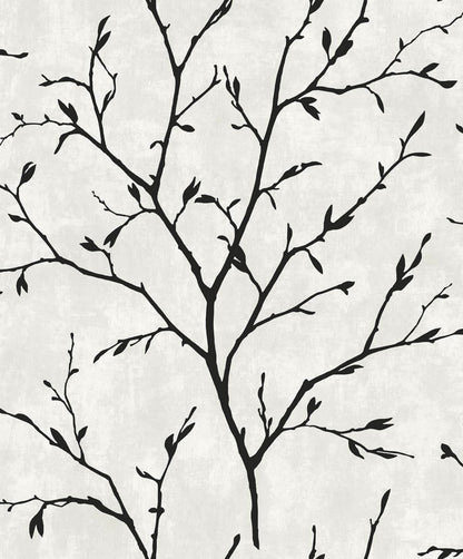 Seabrook White Heron Avena Branches Wallpaper - Contrast