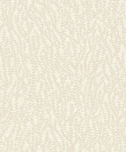 Seabrook White Heron Seaweed Branches Wallpaper - Off White Satin