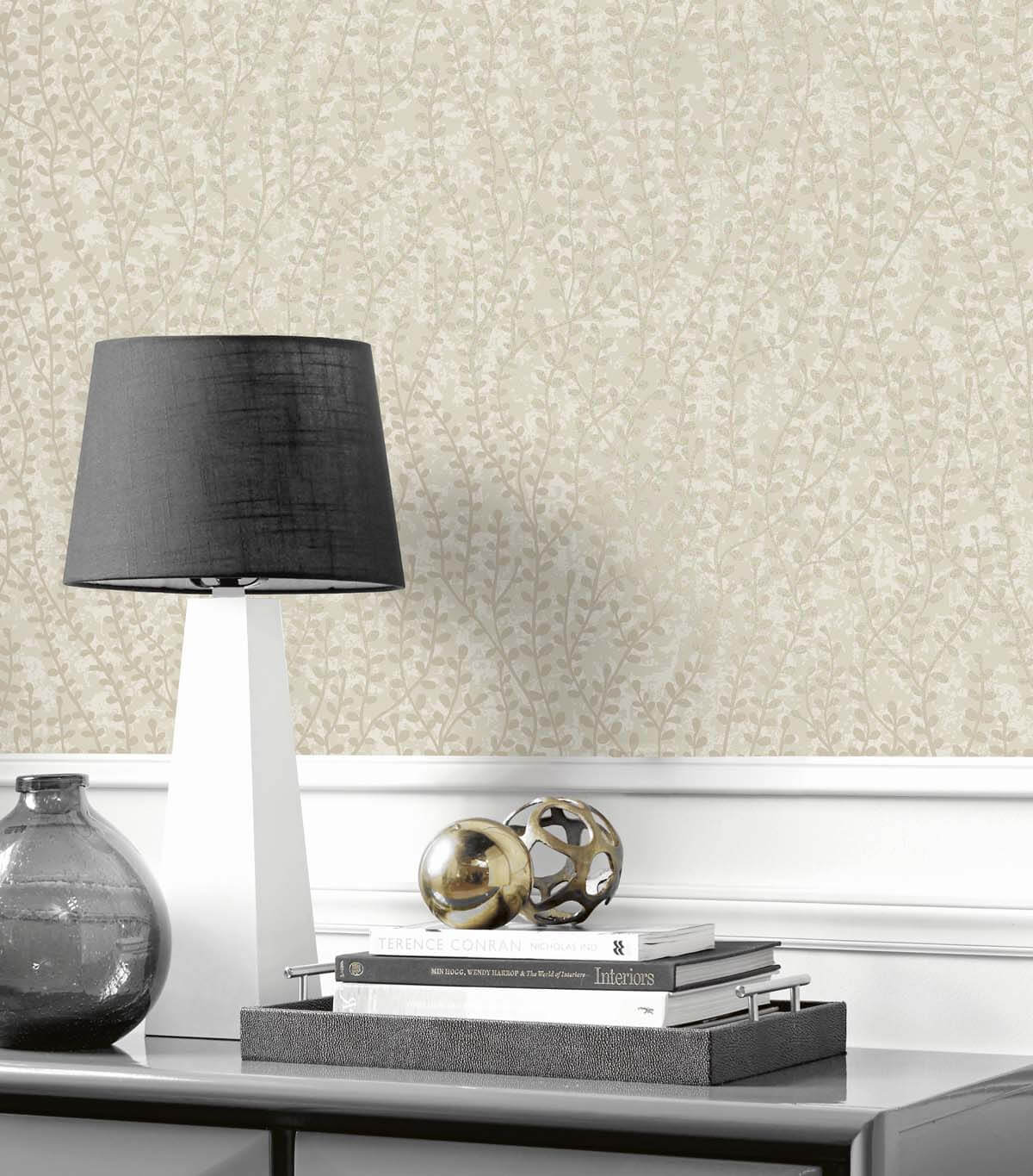Seabrook White Heron Seaweed Branches Wallpaper - Organic Silk
