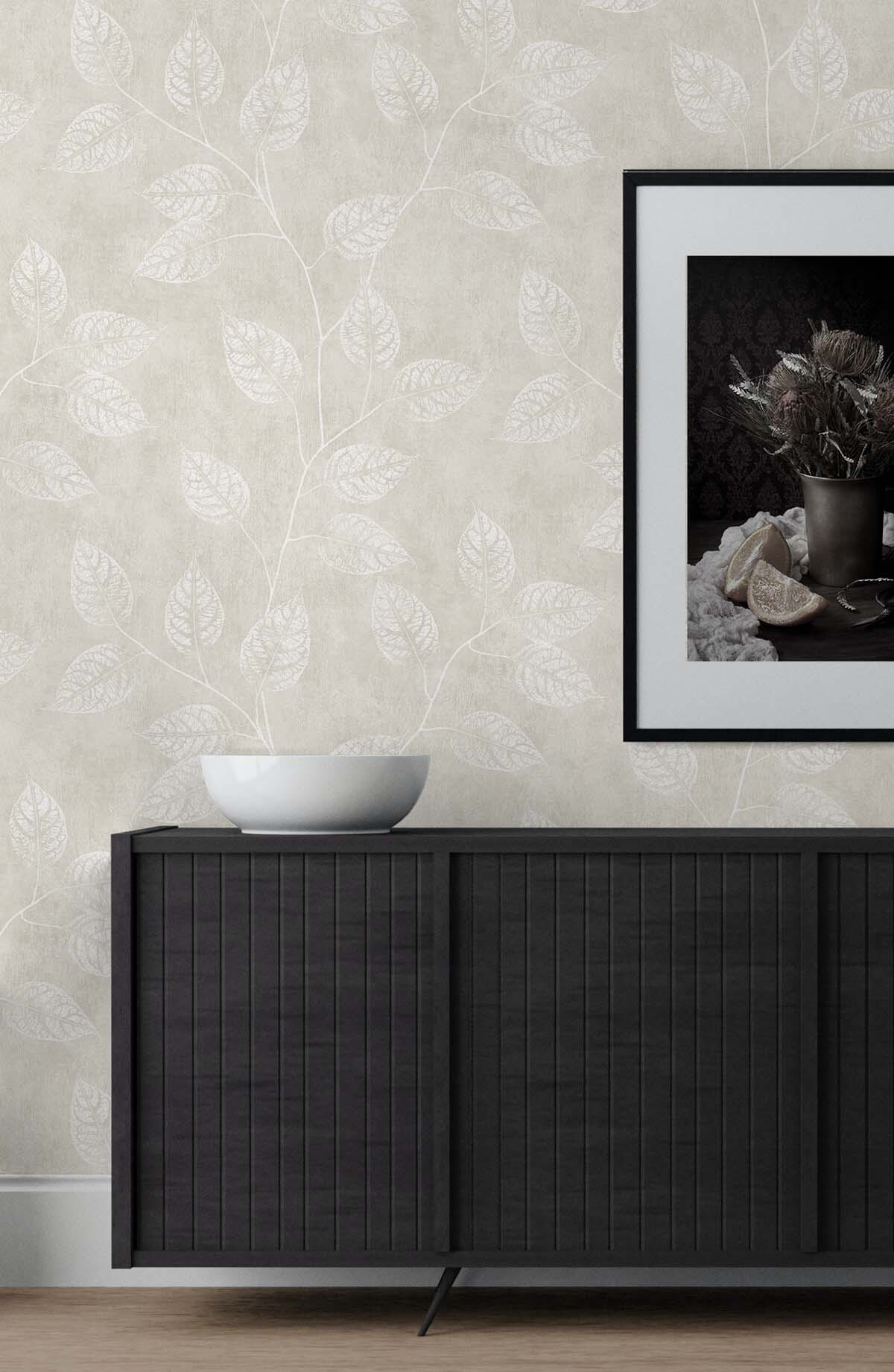 Seabrook White Heron Branch Trail Silhouette Wallpaper - Raw Linen
