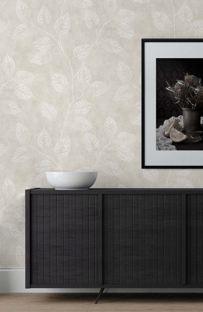 Seabrook White Heron Branch Trail Silhouette Wallpaper - Raw Linen