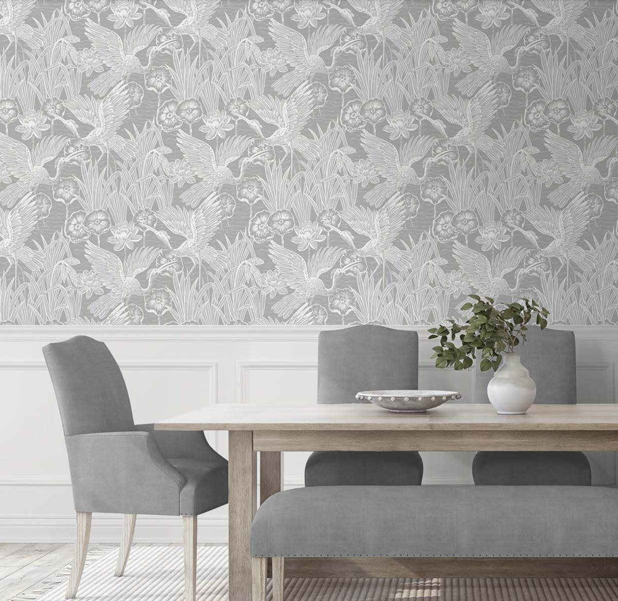 Seabrook White Heron Marsh Cranes Wallpaper - Anew Grey