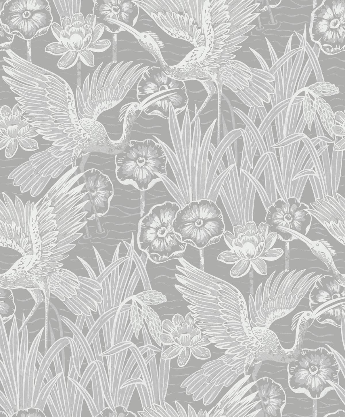 Seabrook White Heron Marsh Cranes Wallpaper - Anew Grey