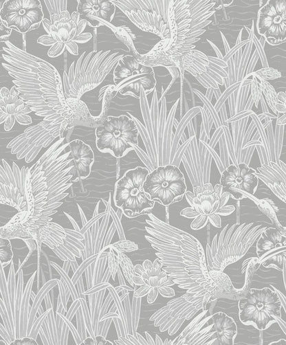 Seabrook White Heron Marsh Cranes Wallpaper - Anew Grey
