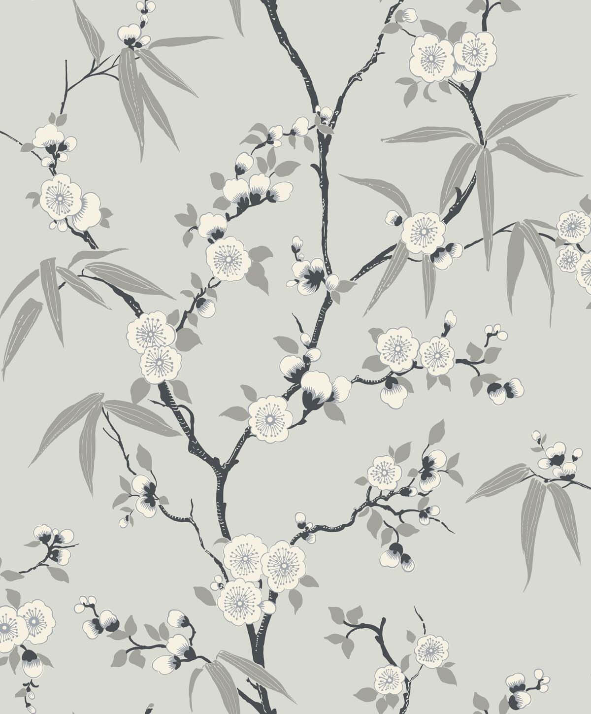 Seabrook White Heron Floral Blossom Trail Wallpaper - Stormy