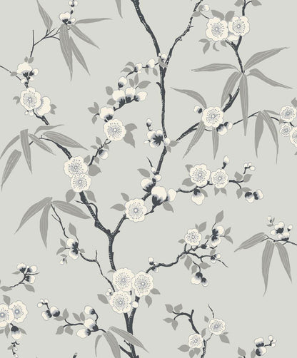 Seabrook White Heron Floral Blossom Trail Wallpaper - Stormy