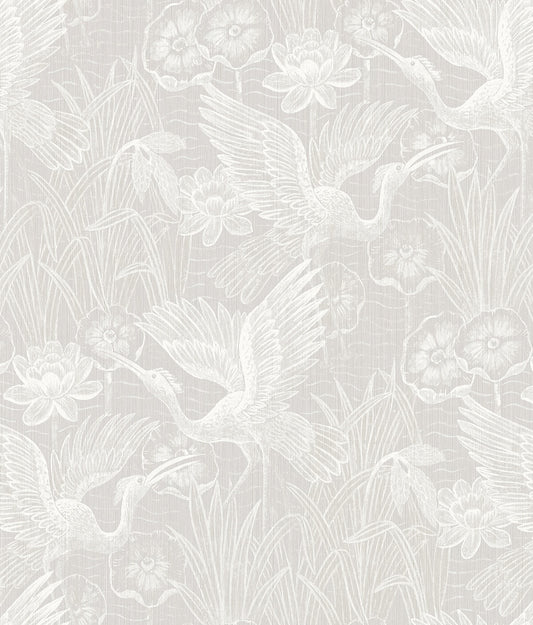 Seabrook White Heron White Heron Floral Wallpaper - Heron Neutral