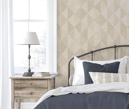 Seabrook White Heron Diamond Inlay Wallpaper - Sandy