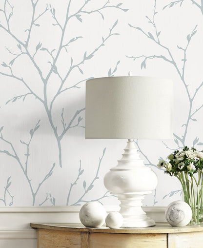 Seabrook White Heron Branching Out Wallpaper - Slate Blue