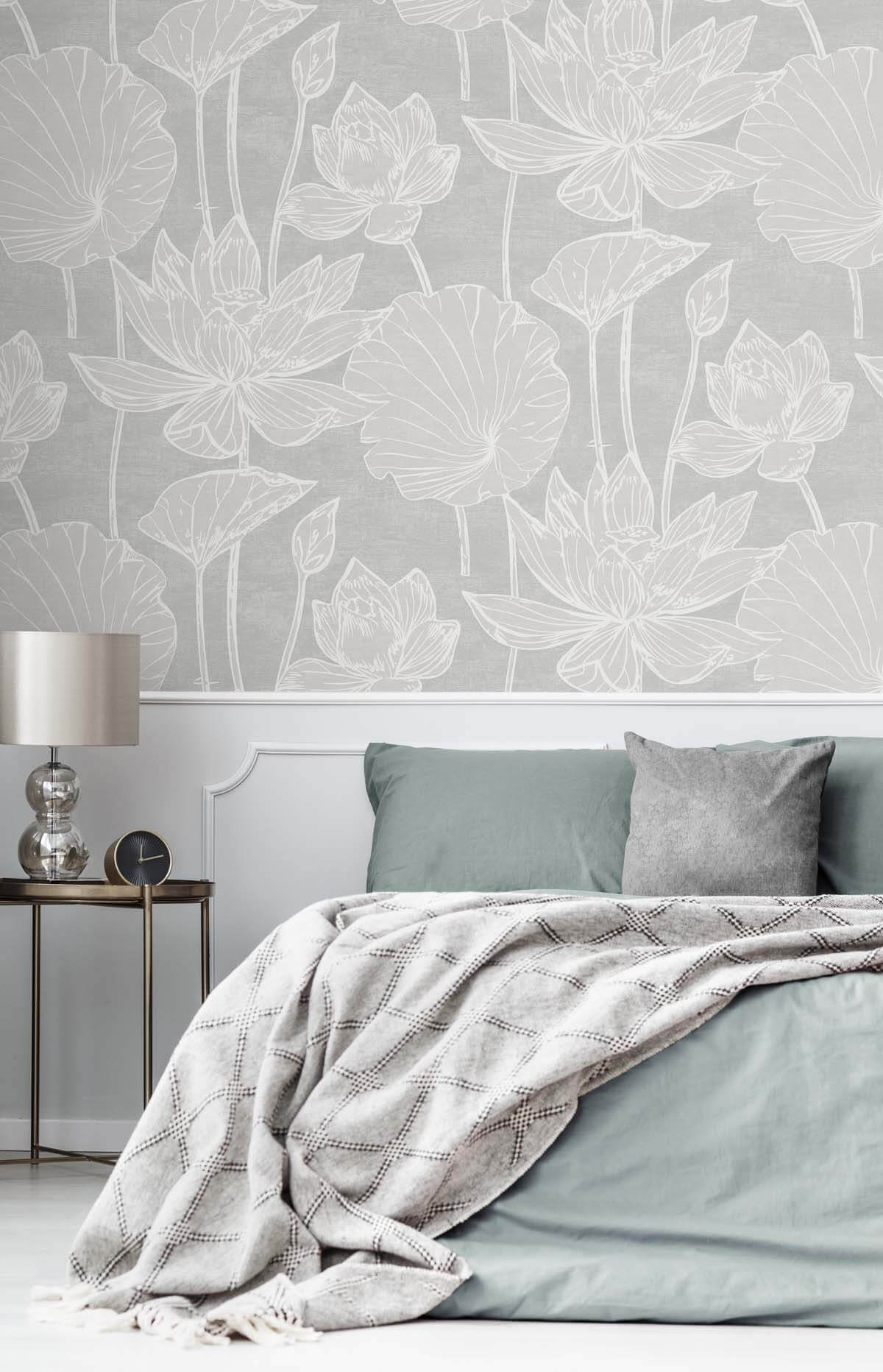 Seabrook White Heron Water Lilies Wallpaper - Shadow