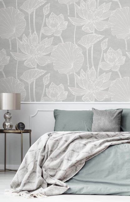 Seabrook White Heron Water Lilies Wallpaper - Shadow