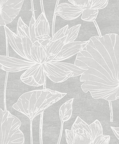 Seabrook White Heron Water Lilies Wallpaper - Shadow