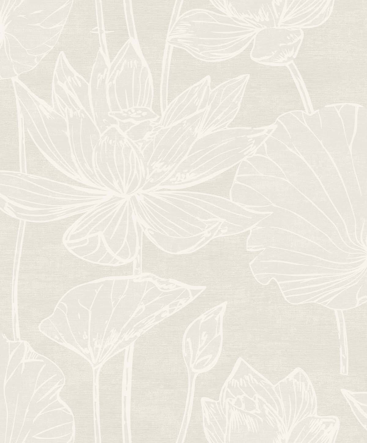 Seabrook White Heron Water Lilies Wallpaper - Pearlescent