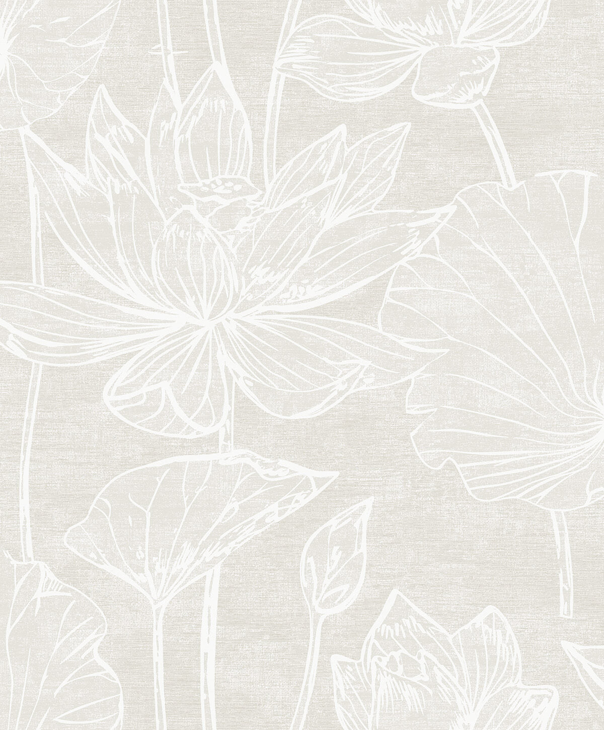Seabrook White Heron Water Lilies Wallpaper - Antique Pearl
