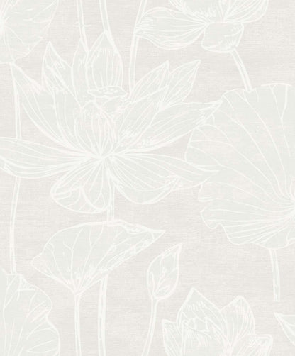 Seabrook White Heron Water Lilies Wallpaper - White Pearl