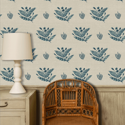Emily Grasscloth Wallpaper by Ferrick Mason in Blue
