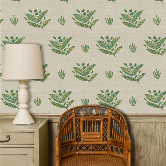 Emily Grasscloth Wallpaper by Ferrick Mason in Green Grass