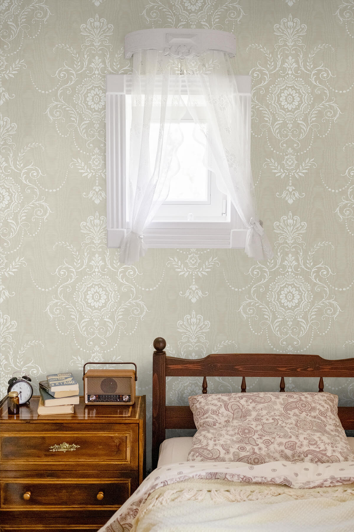 Seabrook French Country Colette Cameo Wallpaper - Fog