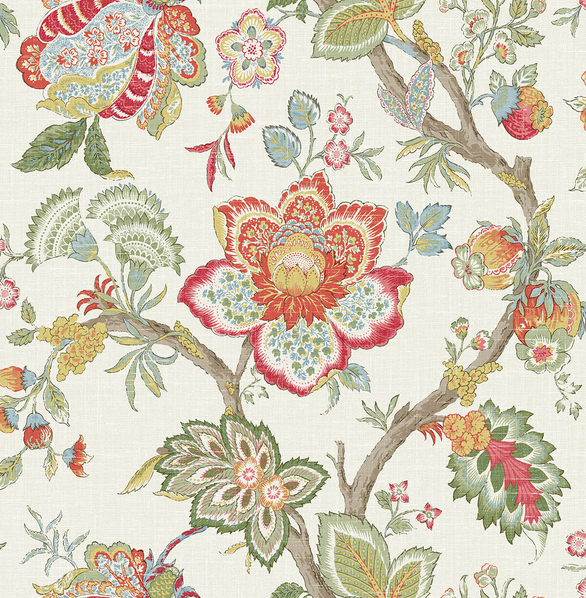 Seabrook French Country Bernadette Jacobean Wallpaper - Pomme & Antique Ruby