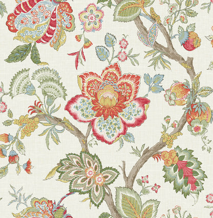 Seabrook French Country Bernadette Jacobean Wallpaper - Pomme & Antique Ruby