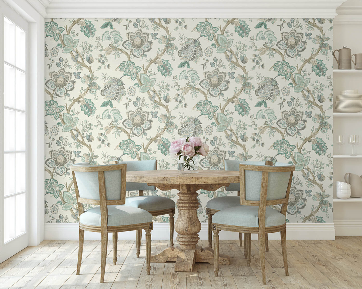 Seabrook French Country Bernadette Jacobean Wallpaper - Summer Sky & French Blue