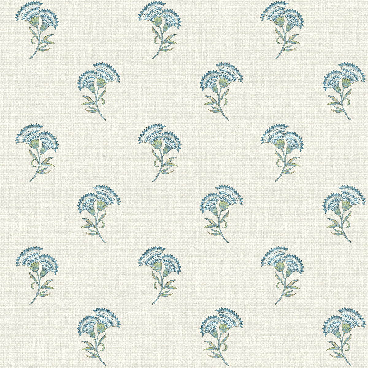 Seabrook French Country Lotus Branch Floral Wallpaper - Blue Bell & Herb