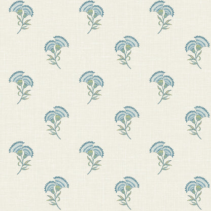 Seabrook French Country Lotus Branch Floral Wallpaper - Blue Bell & Herb
