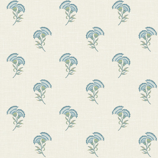 Seabrook French Country Lotus Branch Floral Wallpaper - Blue Bell & Herb
