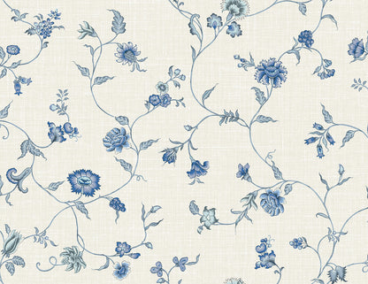 Seabrook French Country Florale Trail Wallpaper - French Blue