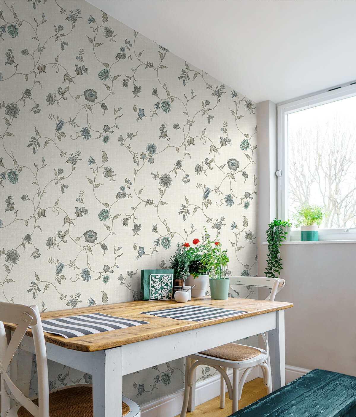 Seabrook French Country Florale Trail Wallpaper - Bisque Bleu & French