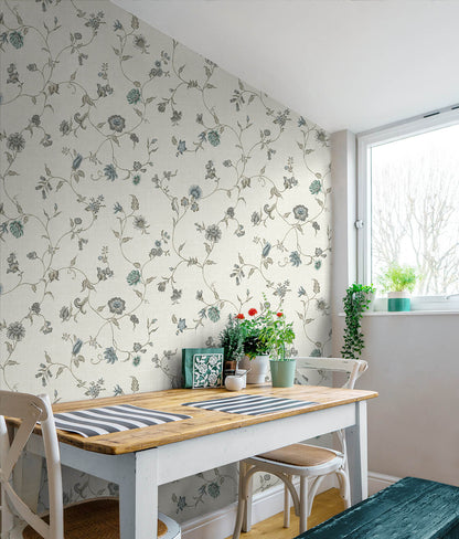 Seabrook French Country Florale Trail Wallpaper - Bisque Bleu & French