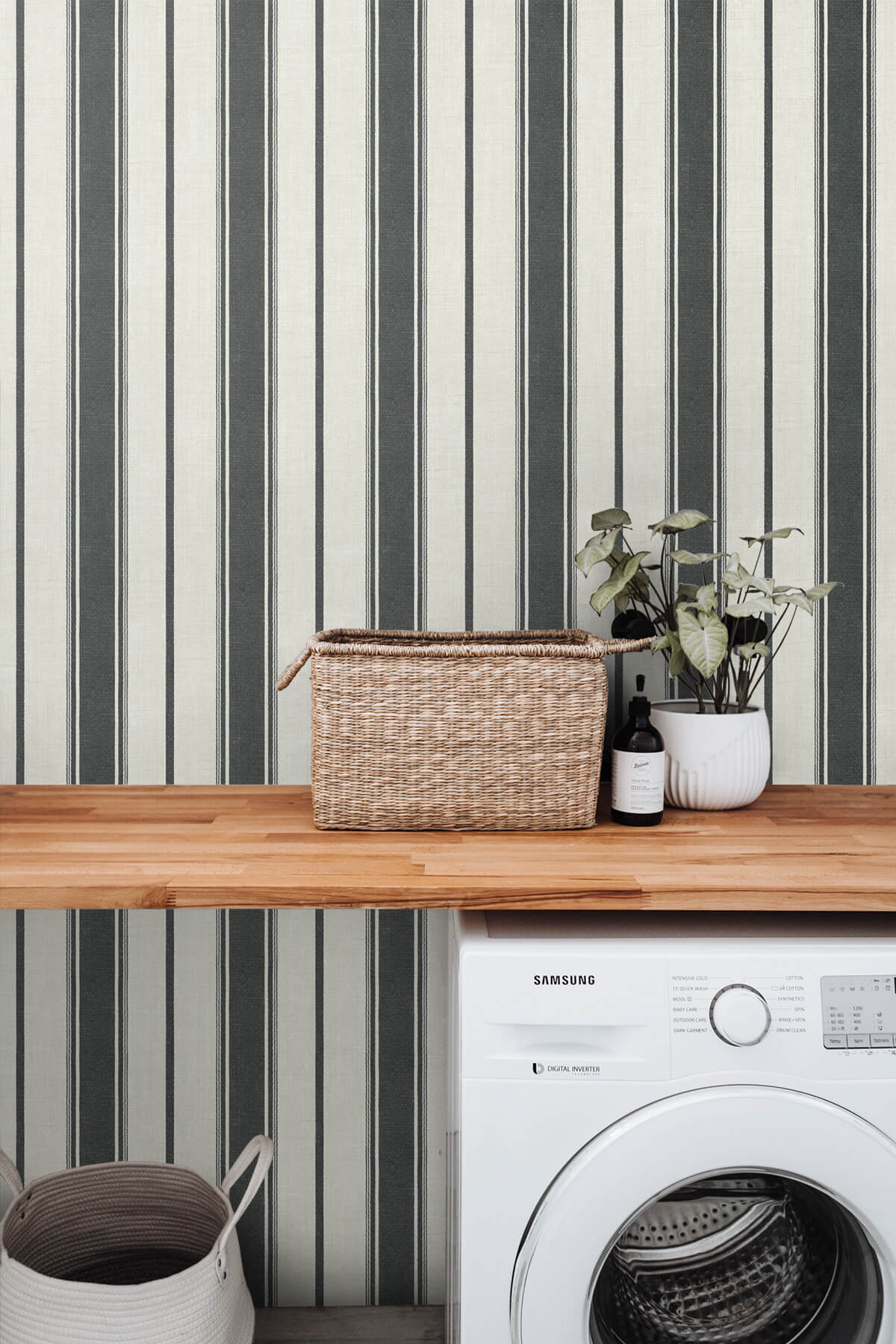 Seabrook French Country Eliott Linen Stripe Wallpaper - Poppy Seed