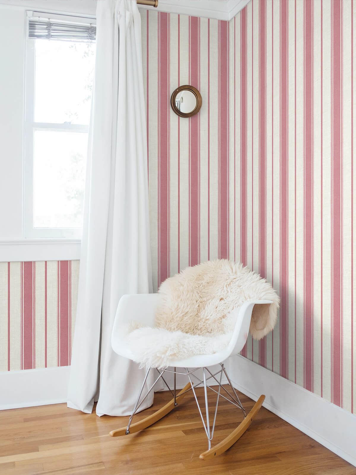 Seabrook French Country Eliott Linen Stripe Wallpaper - Cranberry