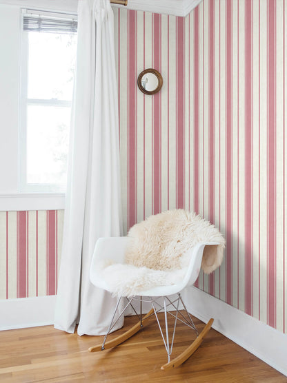 Seabrook French Country Eliott Linen Stripe Wallpaper - Cranberry