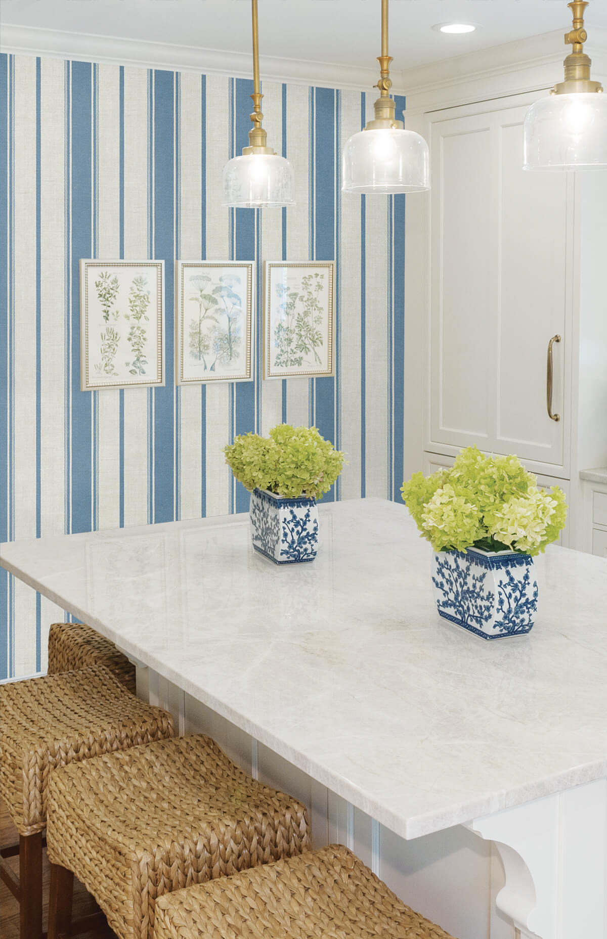 Seabrook French Country Eliott Linen Stripe Wallpaper - Blue Bell