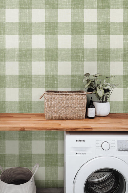 Seabrook French Country Bebe Gingham Wallpaper - Herb