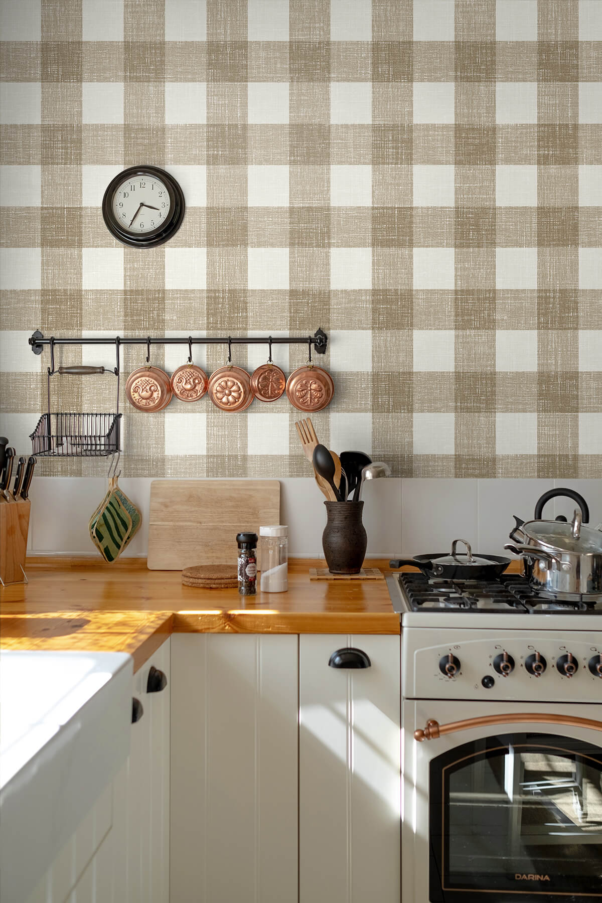 Seabrook French Country Bebe Gingham Wallpaper - Driftwood