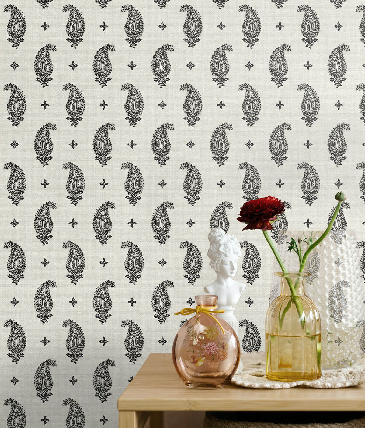 Seabrook French Country Maia Paisley Wallpaper - Poppy Seed