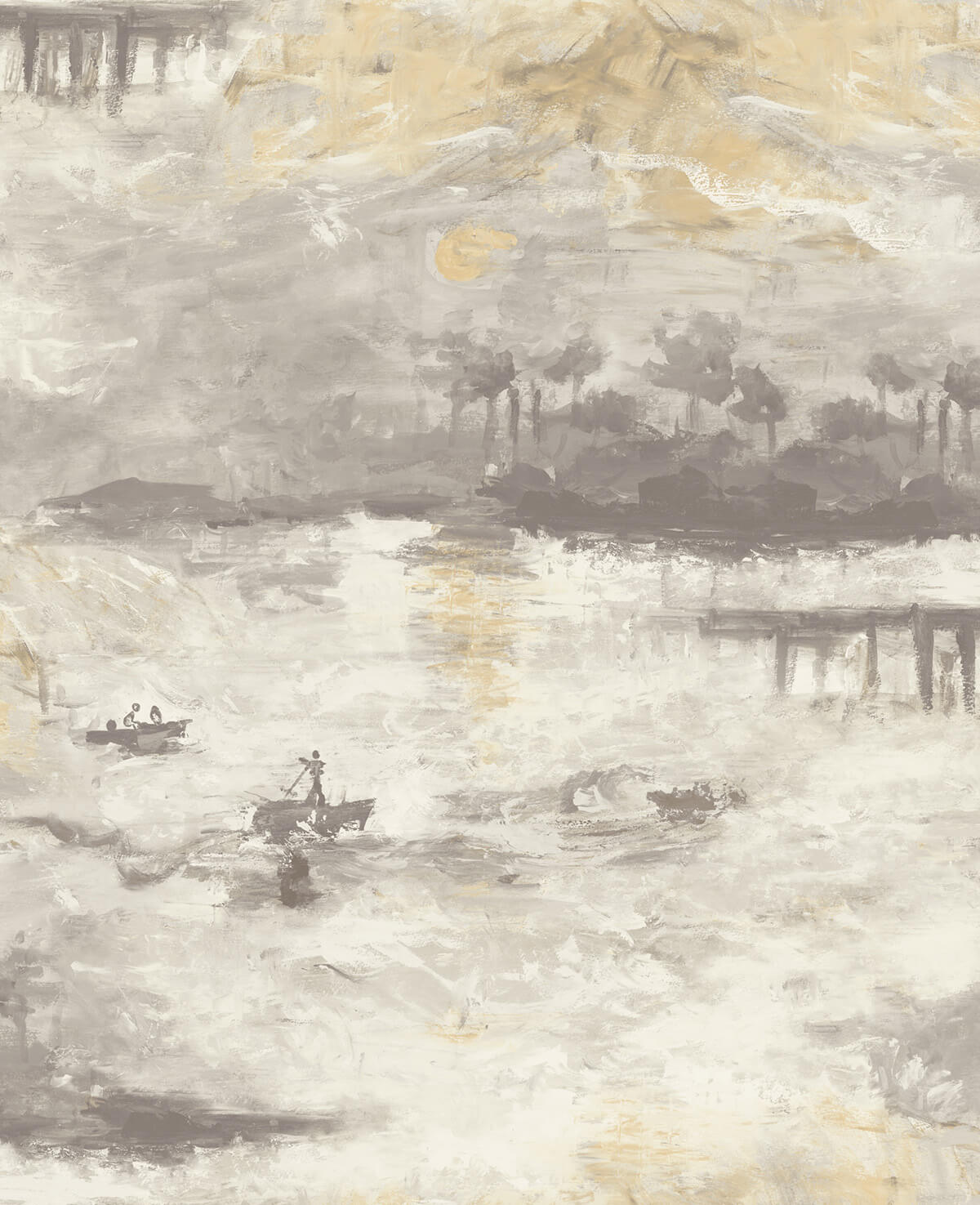 Seabrook French Impressionist Nautical Sunset Wallpaper - Grey