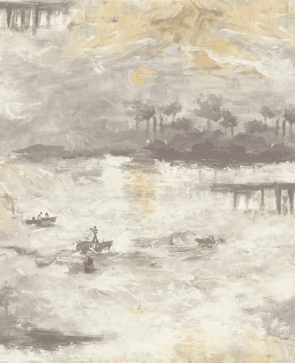 Seabrook French Impressionist Nautical Sunset Wallpaper - Grey