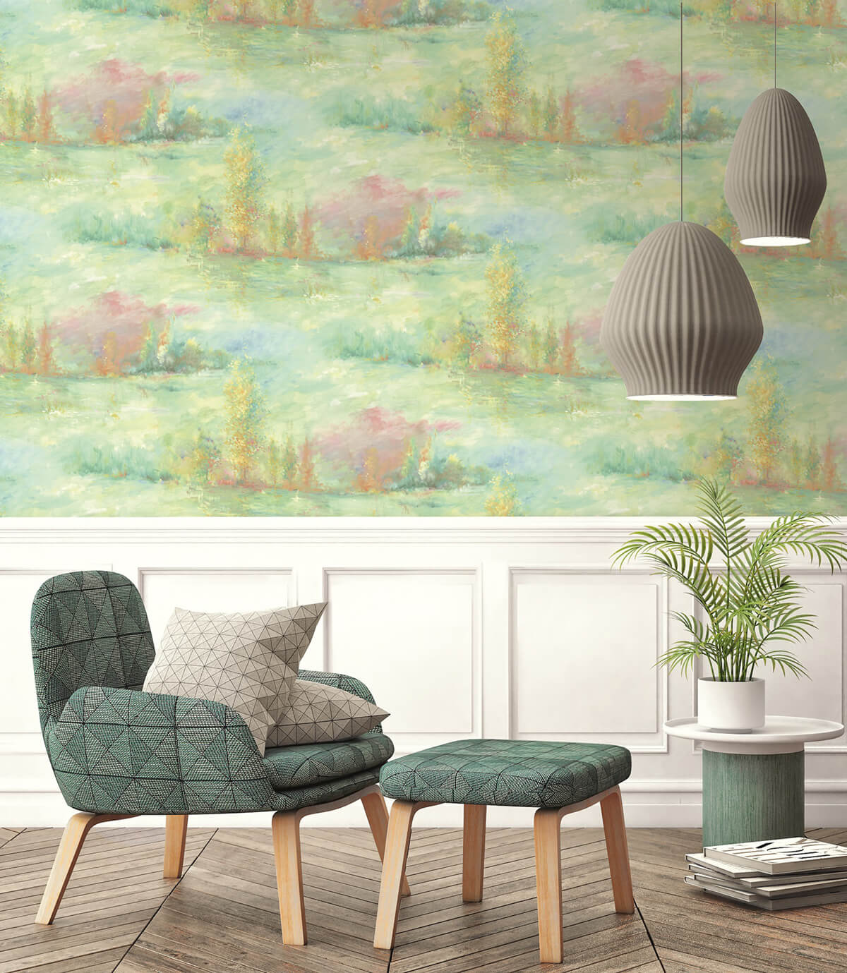 Seabrook French Impressionist Tree Line Wallpaper - Multicolored